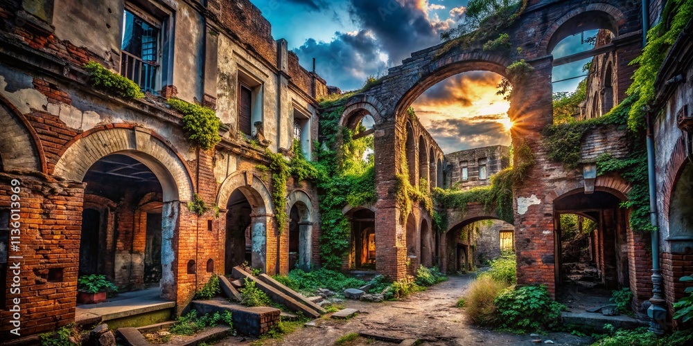 Fototapeta premium Abandoned City Exploration: Urban Decay Photography - Old City Ruins, Vintage Architecture, Grunge Textures