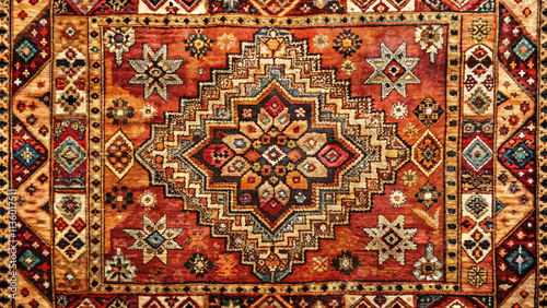 Vintage Moroccan red carpet with geometric pattern, old rug with diamond patterns