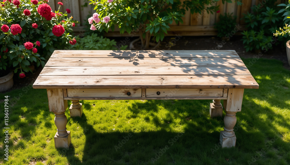 Rustic Wooden Table in Garden Setting