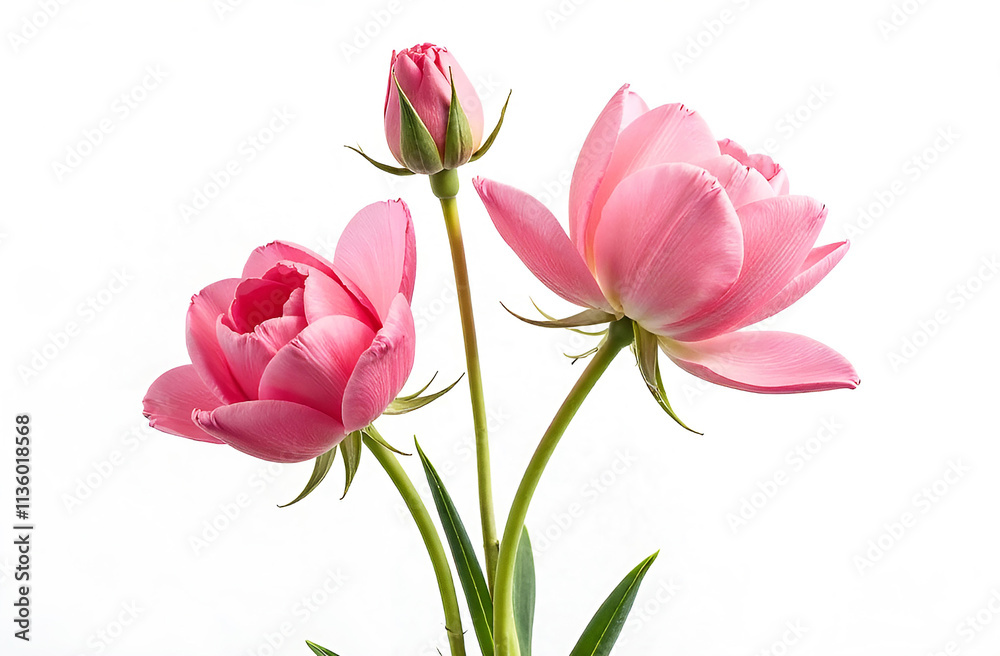 Fototapeta premium Beautiful flowers on a white background, International Women's Day.