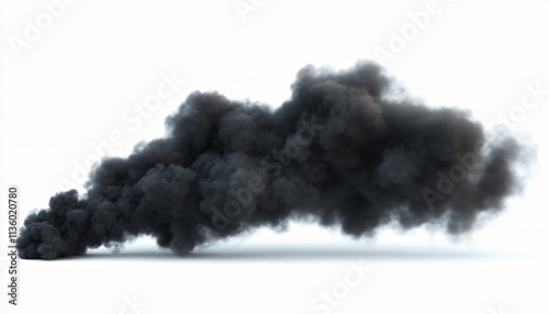 Realistic Black Smoke Plume Isolated on White Background