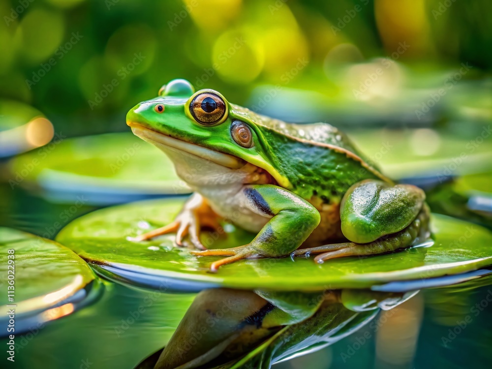 Adorable Green Frog on Lily Pad - Stunning Macro Food Photography Adorable Green Frog on Lily Pad - Stunning Macro Food Photography