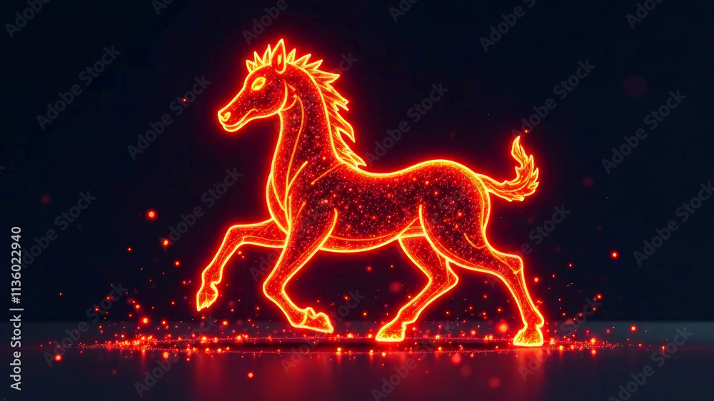 Fire Horse symbol expressed with glowing fiery lines in radiant orange and red against a dark backdrop conveying strength and energy Fire Horse symbol expressed with glowing fiery lines in radiant orange and red against a dark backdrop conveying strength and energy