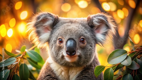 Adorable Koala Bear Closeup, Soft Bokeh Background, Australian Wildlife Photography, Cute Koala Images, Fuzzy Koala Portrait photo