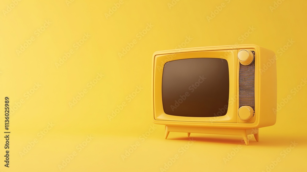 A yellow retro TV set on a yellow background.