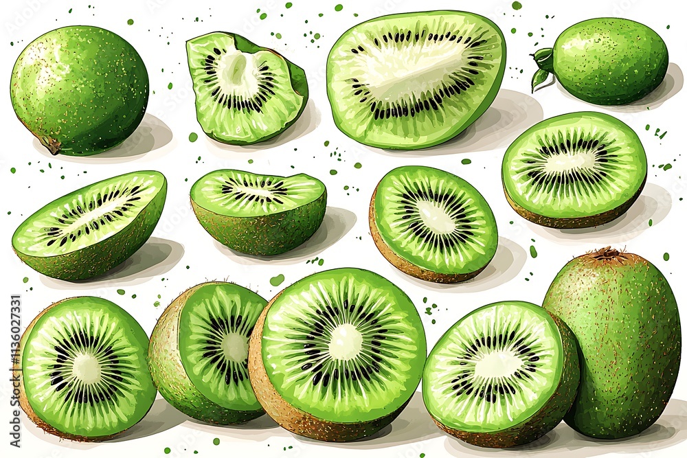 Fototapeta premium Beautiful slice kiwi isolated on white background
