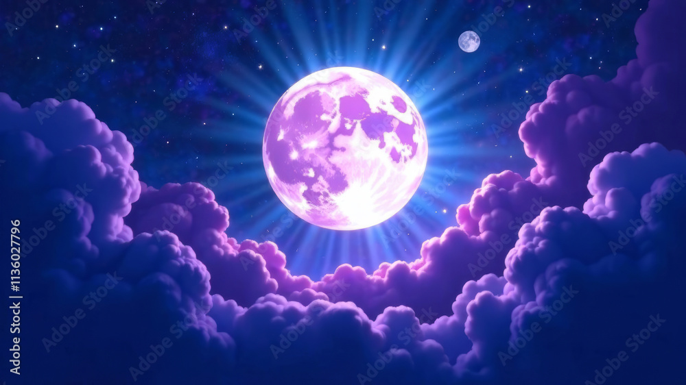 Giant glowing moon shrouded in ethereal clouds creates a dreamlike atmosphere at night Giant glowing moon shrouded in ethereal clouds creates a dreamlike atmosphere at night