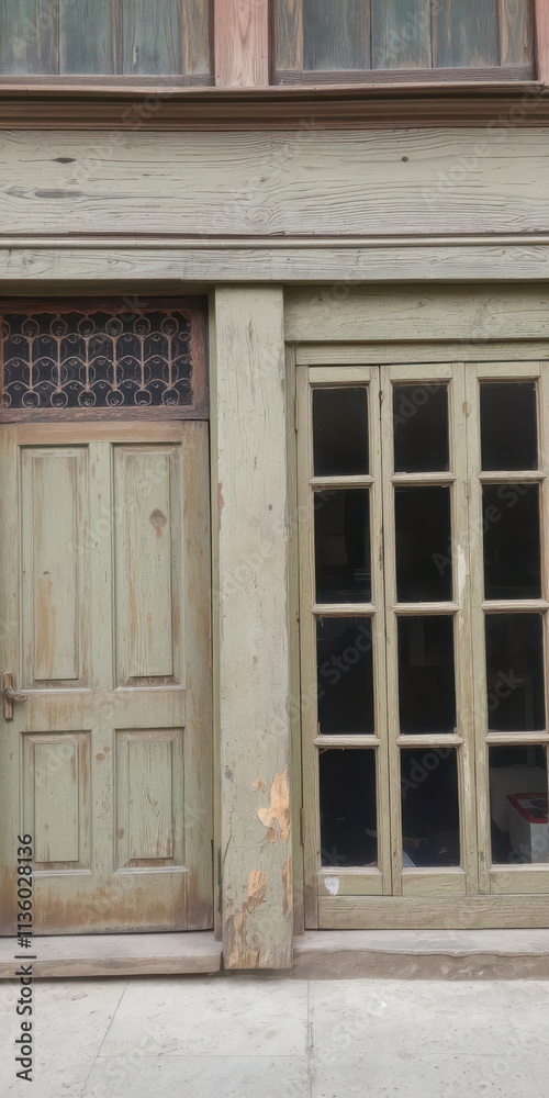 An image of a rustic wooden storefront with peeling paint, showcasing a variety of textures, store, textured An image of a rustic wooden storefront with peeling paint, showcasing a variety of textures, store, textured
