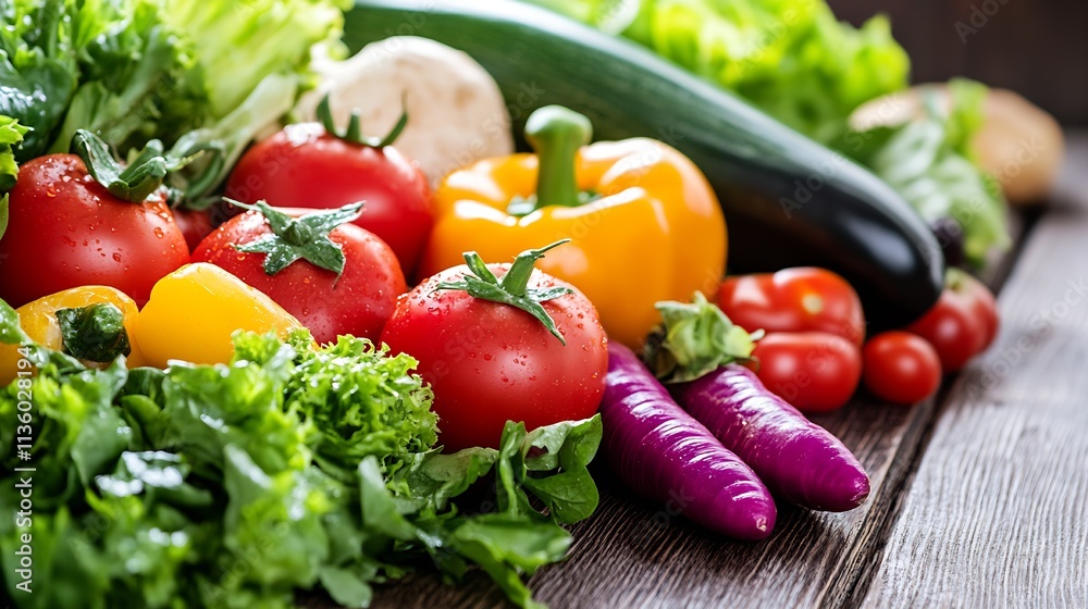 Vibrant Assortment of Fresh Organic Vegetables on Rustic Wooden Table : Generative AI Vibrant Assortment of Fresh Organic Vegetables on Rustic Wooden Table : Generative AI