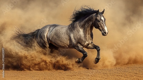 Majestic Horse Running in Desert Dust