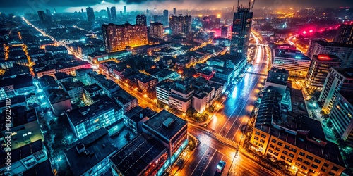 Wallpaper Mural Aerial Noir Cityscape: Shadows & Lights - Dramatic Drone Photography Torontodigital.ca