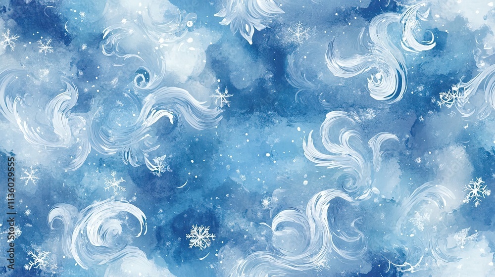 Abstract Winter Watercolor Swirls and Snowflakes Design Abstract Winter Watercolor Swirls and Snowflakes Design