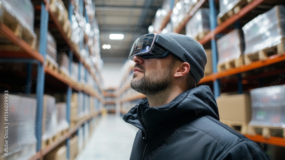 Enhancing warehouse efficiency with vr technology industrial setting visual content futuristic viewpoint innovation concept Enhancing warehouse efficiency with vr technology industrial setting visual content futuristic viewpoint innovation concept