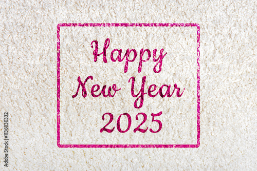 Happy New Year, inscription on the white doormat. Isolated. Close-up. Backgrounds.