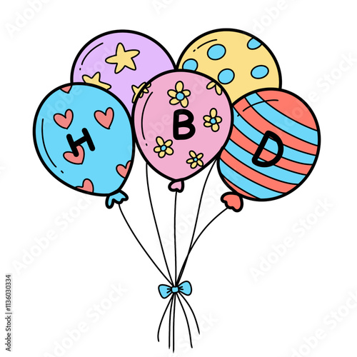 Super cute drawing of colorful birthday balloons.