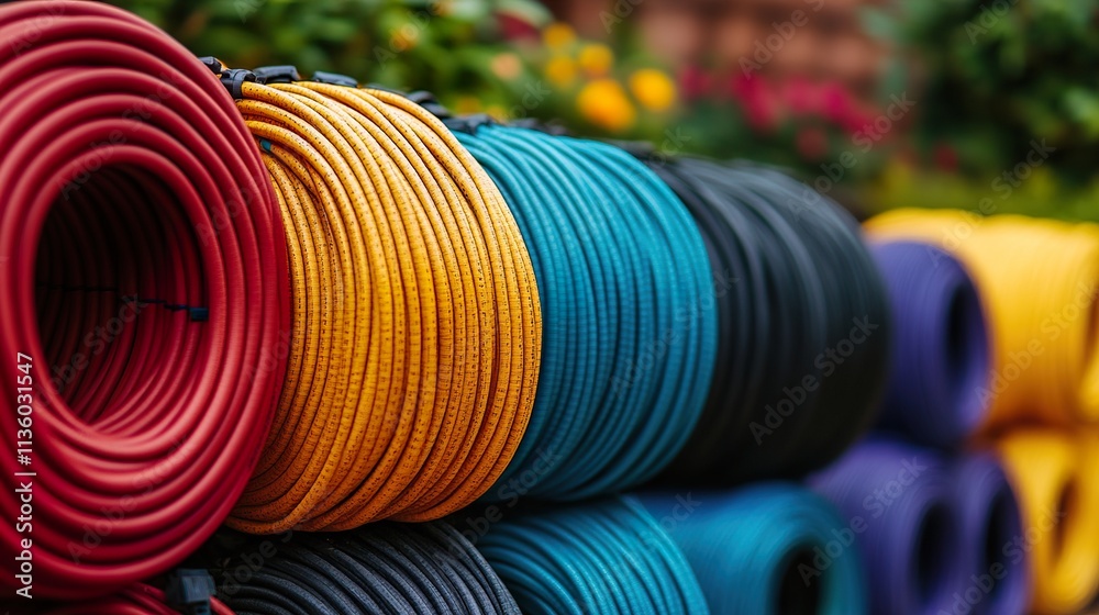 Obraz premium Colorful Cable Coils: Industrial Electric Wire Supply