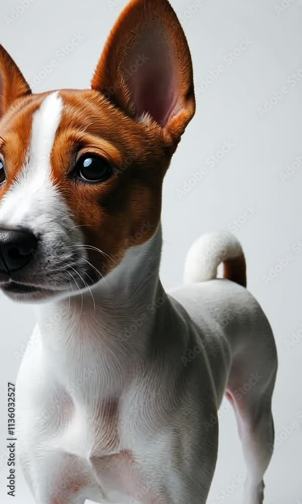 Charming basenji dog poses elegantly against a simple backdrop, showcasing playful nature and vibrant personality