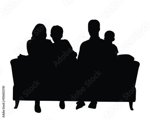 A family sitting together on a couch black and white silhouette