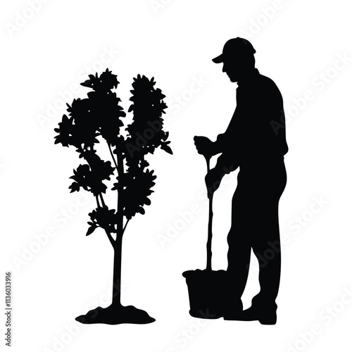 A tree being planted silhouette illustration