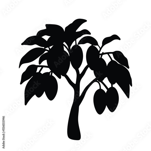 A tree with hanging fruit silhouette illustration