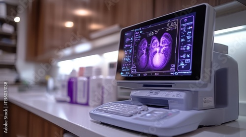 A high-tech monitor displays detailed kidney scans, revealing essential health data