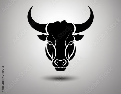 Silhouette of a bull charging with head , illustration. Ai generated image. photo