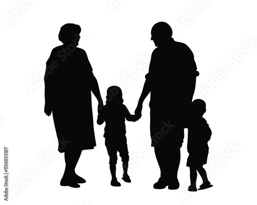 Grandparents with grandchildren silhouette illustration
