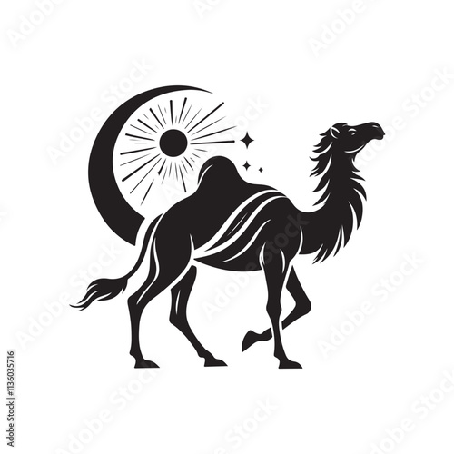 Black Color Arabian Camel silhouette design Vector Illustration, Solid White Background 8.eps