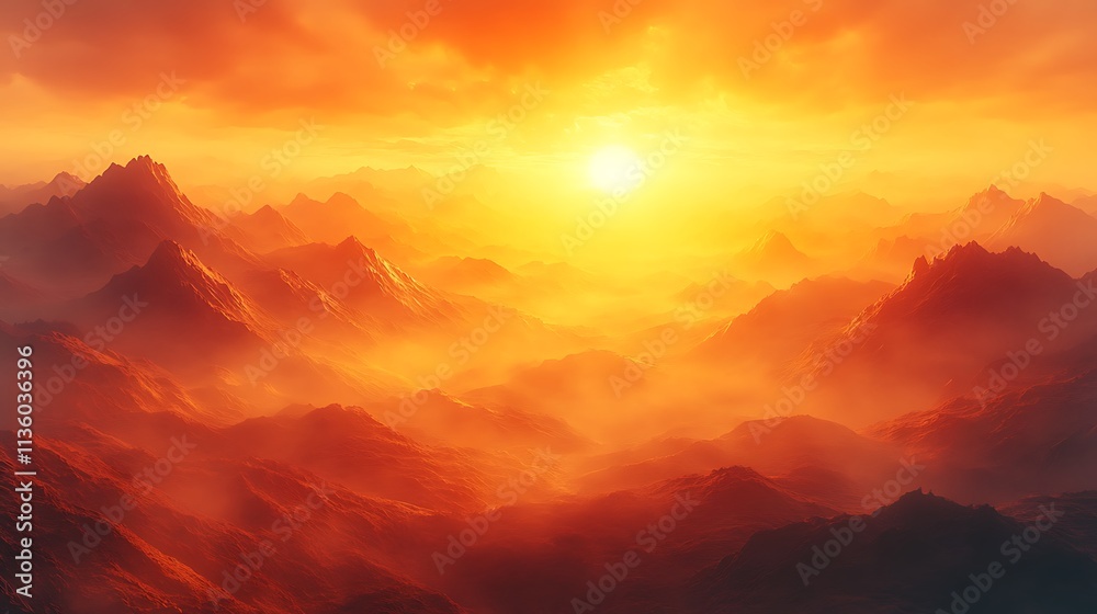 Majestic Mountains Bask in a Fiery Sunset Glow Majestic Mountains Bask in a Fiery Sunset Glow
