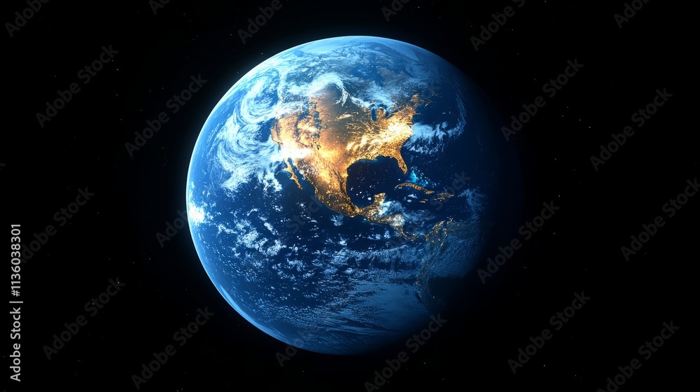Naklejka premium view of the Earth, showing the globe and the serene beauty of nature. View from space