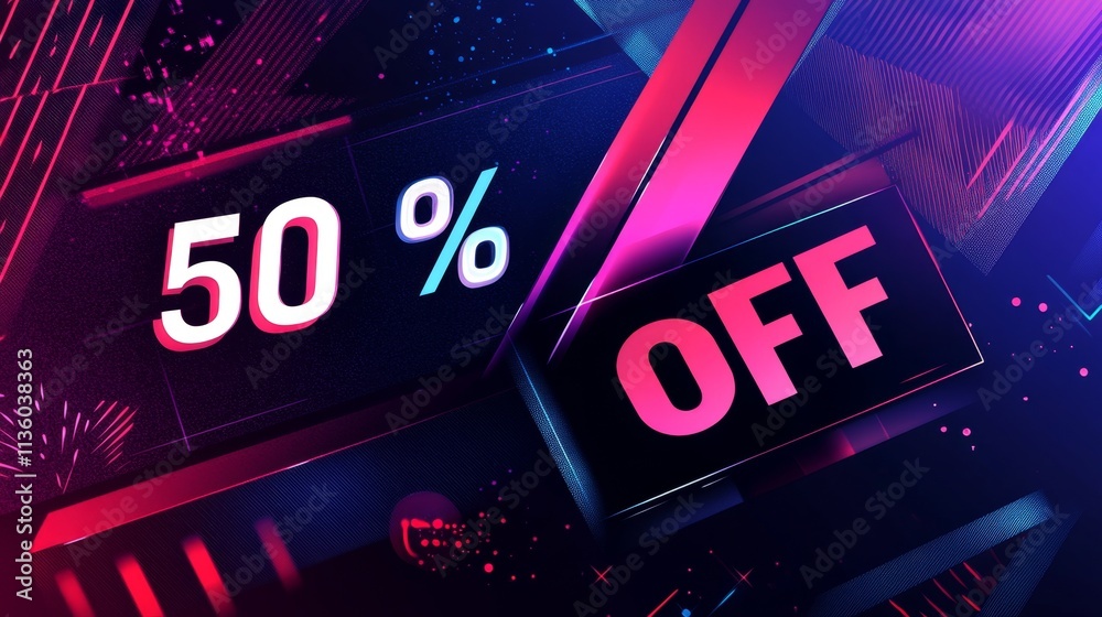 Fototapeta premium Exciting discount event 50% off sale on trendy graphics online store digital content vibrant atmosphere promotional concept
