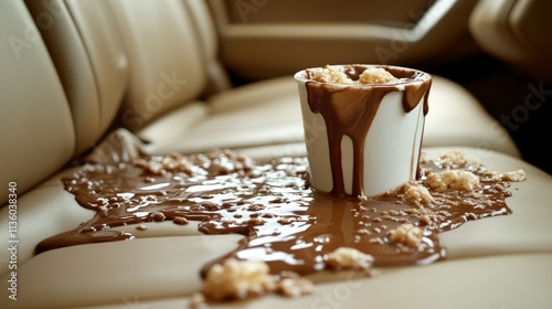 Chocolate splatters on soft leather, making a tempting mess in the car