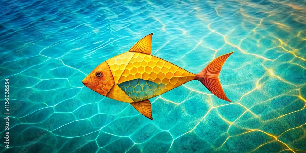 Naklejka premium Aerial View Simple Fish Outline, Drone Photography, Bird's Eye View, Simple Fish Design, Overhead Shot, Minimalist Fish Illustration, Abstract Fish Shape