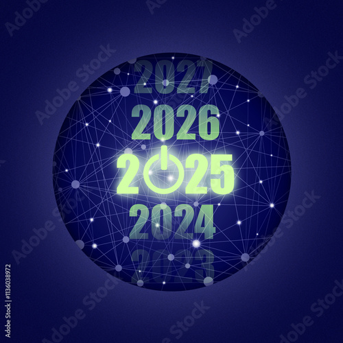 2024.2025.2026.Numbers and start button on dark blue gradient digital background. Copy space. Holidays.