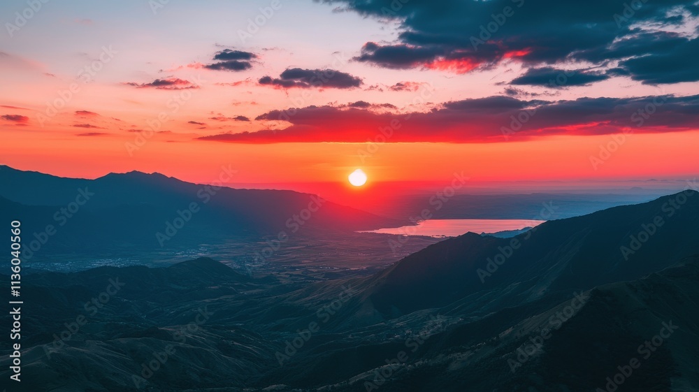 A stunning sunset over mountains, casting vibrant colors in the sky and reflecting on a tranquil lake below, capturing the beauty of nature. A stunning sunset over mountains, casting vibrant colors in the sky and reflecting on a tranquil lake below, capturing the beauty of nature.