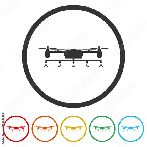 Agriculture drone icon. Set icons in color circle buttons