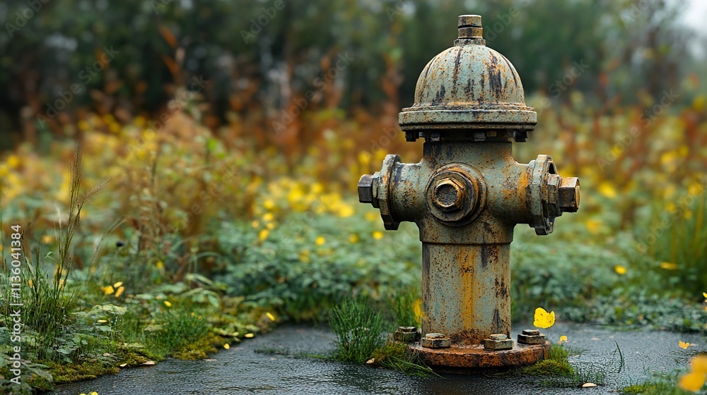 Rusty Fire Hydrant in Autumnal Landscape Rusty Fire Hydrant in Autumnal Landscape