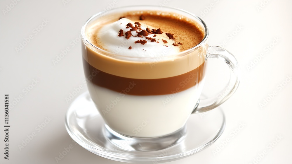 Elegant Glass Mug with Layered Coffee and Whipped Cream on Minimal Tabletop : Generative AI Elegant Glass Mug with Layered Coffee and Whipped Cream on Minimal Tabletop : Generative AI