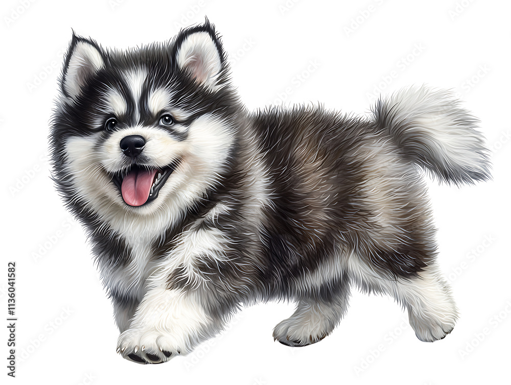 Portrait of a husky and alaskan malamute puppies isolated on white background, showcasing their fluffy fur and cute features Portrait of a husky and alaskan malamute puppies isolated on white background, showcasing their fluffy fur and cute features