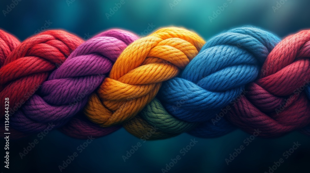 Colorful braided rope on blue gradient background Colorful braided rope on blue gradient background