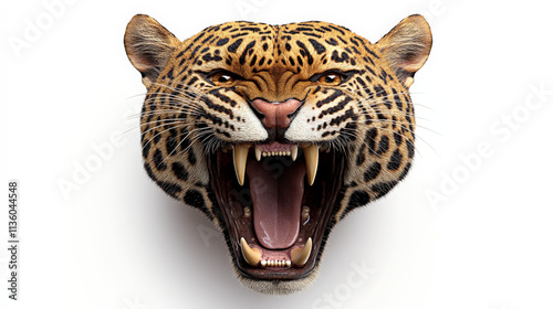 Jaguar's Roar: A detailed close-up of a jaguar's head, mouth wide open in a ferocious roar, showcasing its powerful teeth and striking spots.