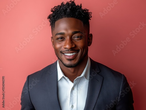 Portrait of a smiling, confident African American businessman in a suit, studio background