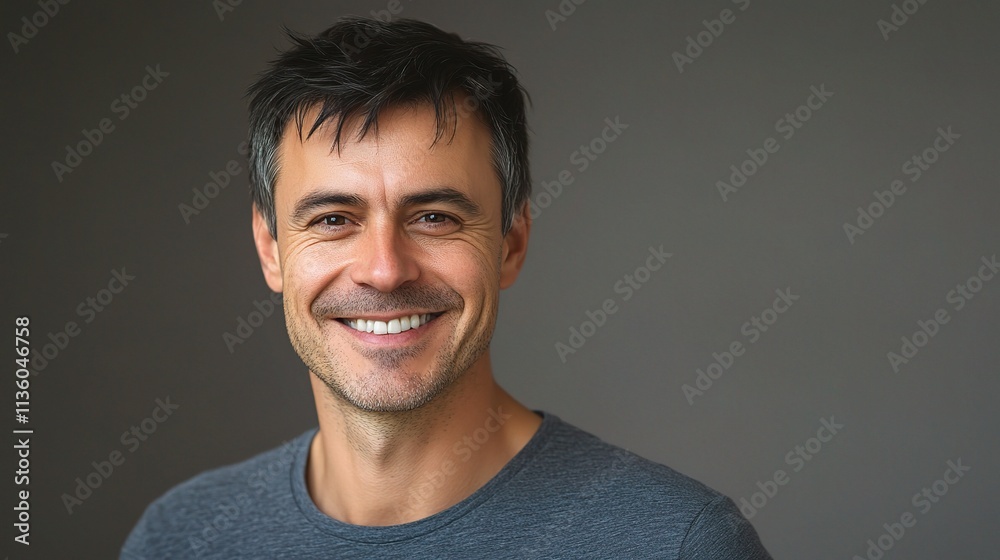 Handsome European Man with Short Dark Hair Smiling Joyfully Handsome European Man with Short Dark Hair Smiling Joyfully