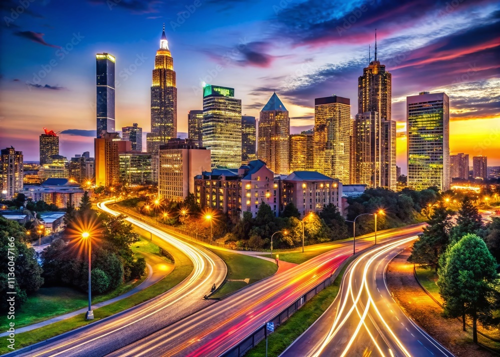 Fototapeta premium Atlanta Downtown Skyline Photography: Stunning Cityscape Images, High-Rise Buildings, Georgia Architecture