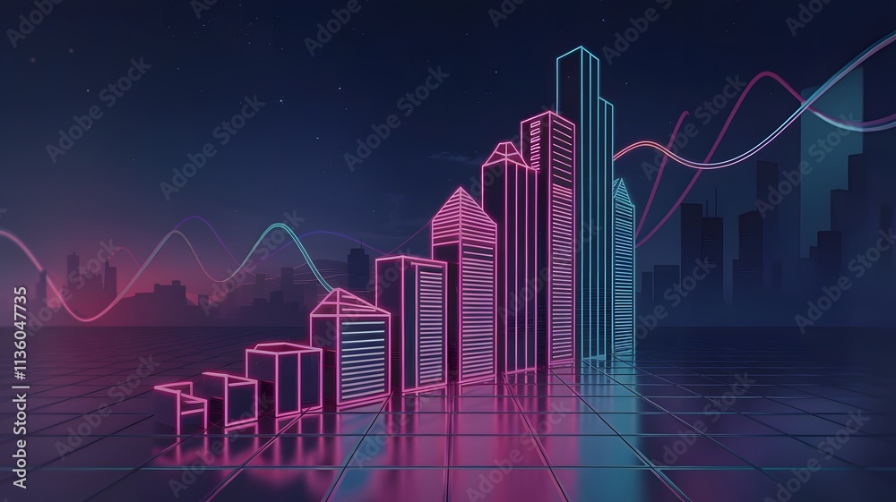 Naklejka premium Neon Financial Bar Chart