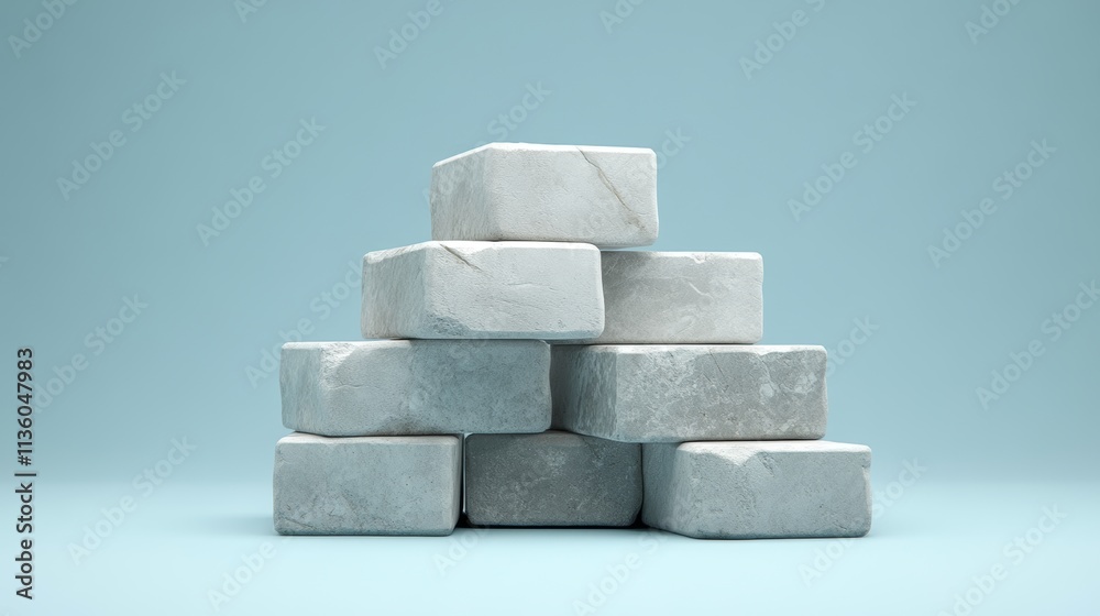 A stack of gray bricks on a blue background A stack of gray bricks on a blue background
