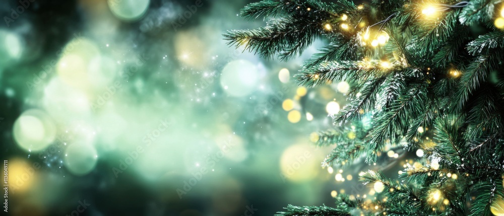 Magical Winter Wonderland: Sparkling Christmas Tree Branches with Festive Lights Magical Winter Wonderland: Sparkling Christmas Tree Branches with Festive Lights