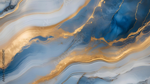 A luxurious blend of blue hues and gold veins creates a rich, elegant marble texture Perfect for high-end design projects or sophisticated backgrounds photo