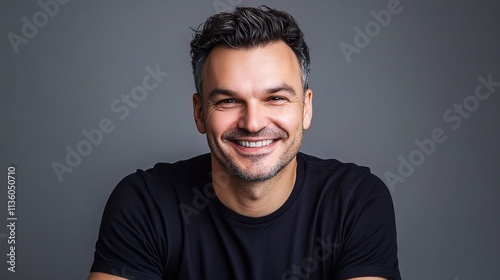 Handsome European Man with Short Dark Hair and a Bright Smile