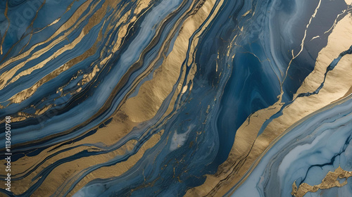 A luxurious blend of blue hues and gold veins creates a rich, elegant marble texture Perfect for high-end design projects or sophisticated backgrounds photo